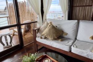 seating corner at Papua Explorers over water bungalow