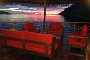 (English) Papua Explorers restaurant at sunset with a comfortable seating corner